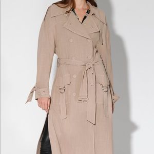 Walter Baker Double Breasted Belted Linen Blend Trench Coat